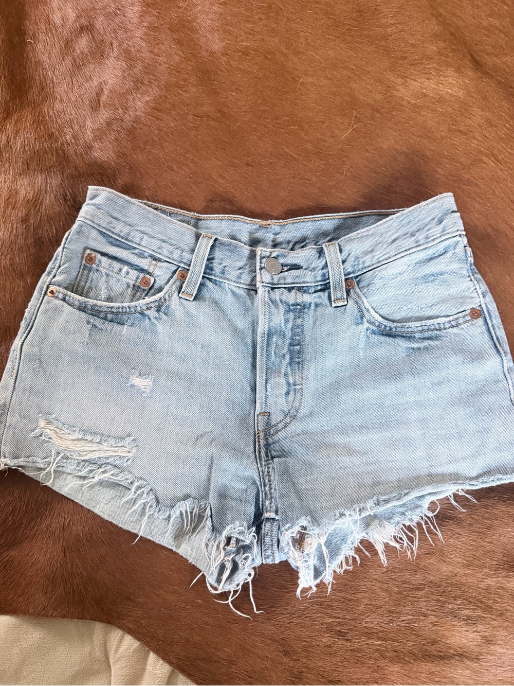 Levi's Light Blue Distressed Denim Cutoff Shorts